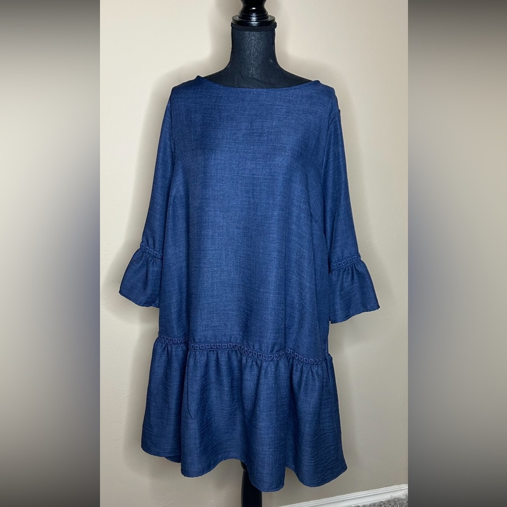 Blue Midi Dress with Ruffle Hem